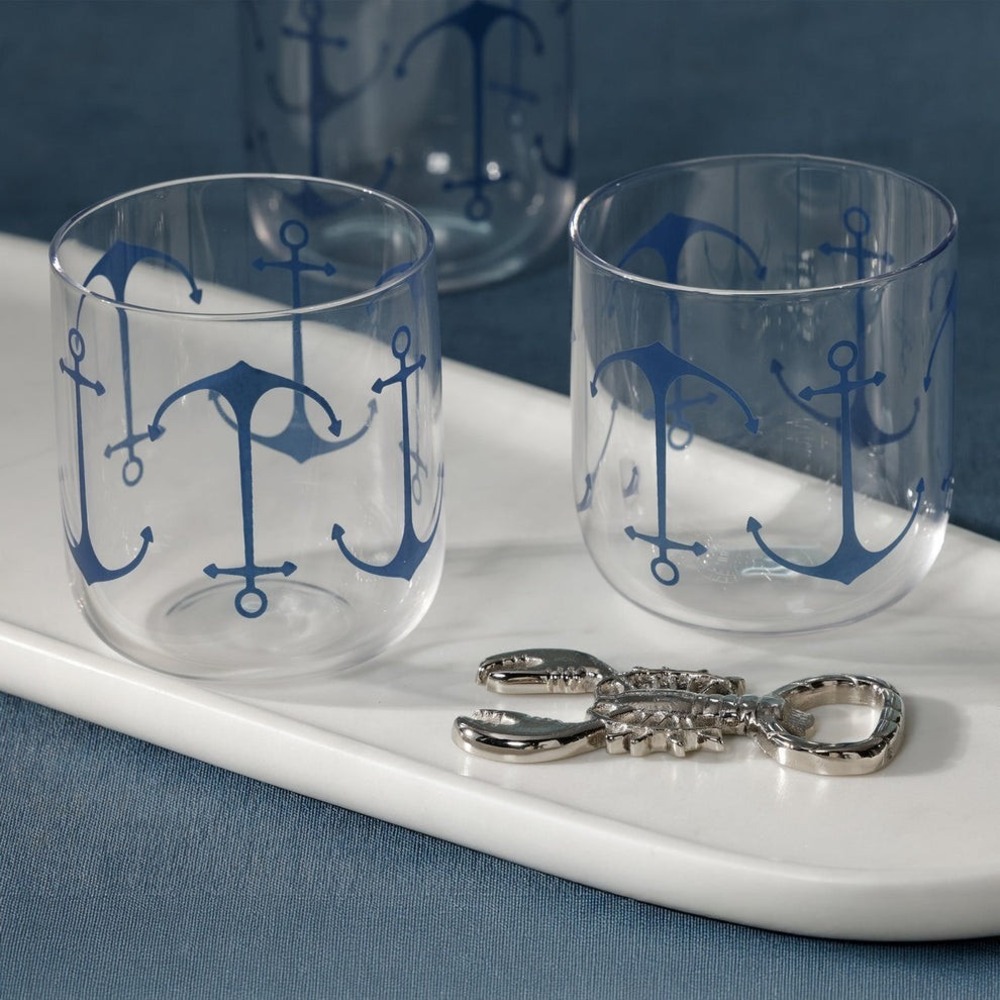 Zodax Los Angeles Anchor/Nautical Style Design (Set Of 4) Rocks Glasses NWOB
